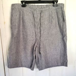 Chicos Linen Grey Stripe High Waist Short